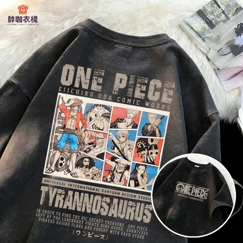 【現貨！海賊王短袖】航海王純棉短袖美式上衣韓系上衣ONE PIECE大尺碼短版上衣短袖上衣日系魯夫男生衣服女生短袖情侶裝