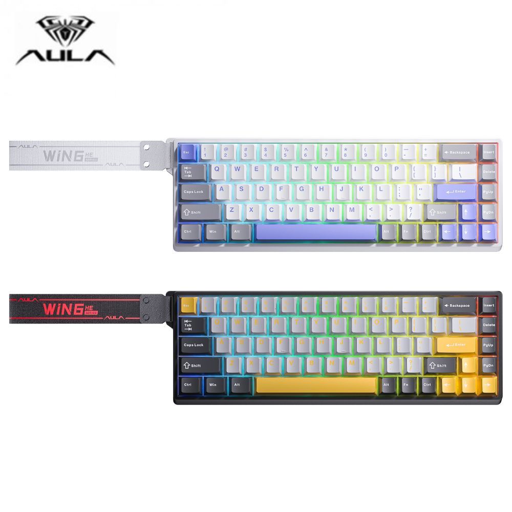 贈滑鼠【狼蛛 AULA】WIN68 MAX (白+灰+藍)(灰+黄+黑) 咏春磁軸-繁中❰有線❱ 機械鍵盤