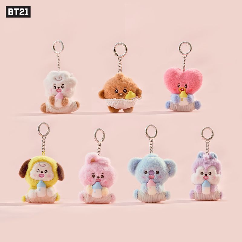 台現🛒免運 🍼BT21 防彈少年團 BTS 毛絨坐姿抱奶瓶玩偶掛件🍼 坐娃 吊飾 鑰匙圈 公仔 BABY newborn
