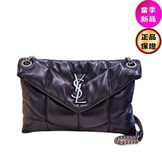 Saint Laurent 577476 YSL 小款 小羊皮 Loulou Puffer 包 黑色/銀鍊