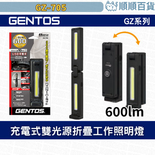 【順順百貨】GENTOS 充電式光源折疊工作照明燈 USB充電 磁吸 600流明 IP64 GZ-705