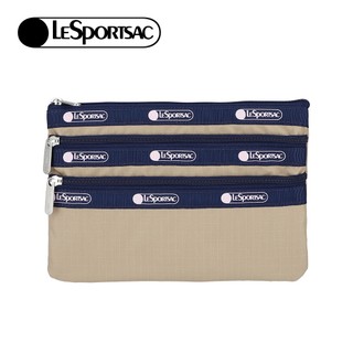 Lesportsac 3-Zip Cosmetic 三層拉鍊化妝包 收納包 盥洗包 女包 男包 卡其與海軍藍拼色