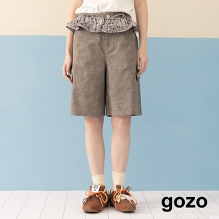 【gozo】雲霧染工裝五分褲附裙簾(黑色/卡其 M/L) | 女裝 修身 休閒