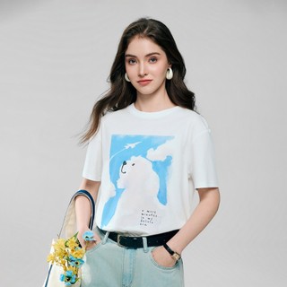 GIORDANO 女裝Sorona彈力雪白小狗印花短袖上衣 05396225
