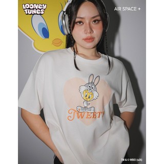 AIR SPACE PLUS 【樂一通】 印花刺繡字母短袖寬版TEE(白/咖啡) 女裝 現貨 大尺碼 中大尺碼