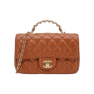 Chanel 展示品 Handle 20 菱格羊皮水鑽手把淡金鍊斜背包(焦糖色)