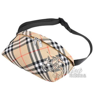 【茱麗葉精品】BURBERRY 8091780 經典格紋戰馬徽標胸口包/腰包.卡其 現貨在台