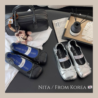 Nita🇰🇷韓國帶回 銀色蝴蝶結瑪麗珍芭蕾舞鞋休閒鞋