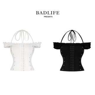 BADLIFE - ASTERACEAE 正品黑色洛麗塔網紗荷葉邊束腰馬甲上衣 性感Corset Top 女