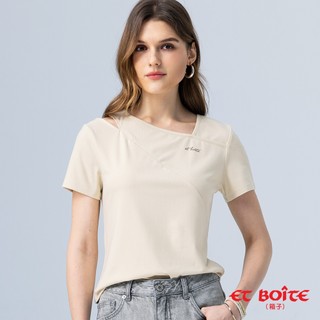 BLUE WAY ET BOiTE 箱子 - 女款 ET BOîTE印花不對稱挖空短TEE(淺黃)