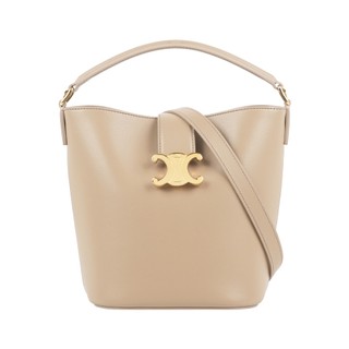 CELINE Louise 凱旋金釦小牛皮小款二用水桶包(獵棕色)