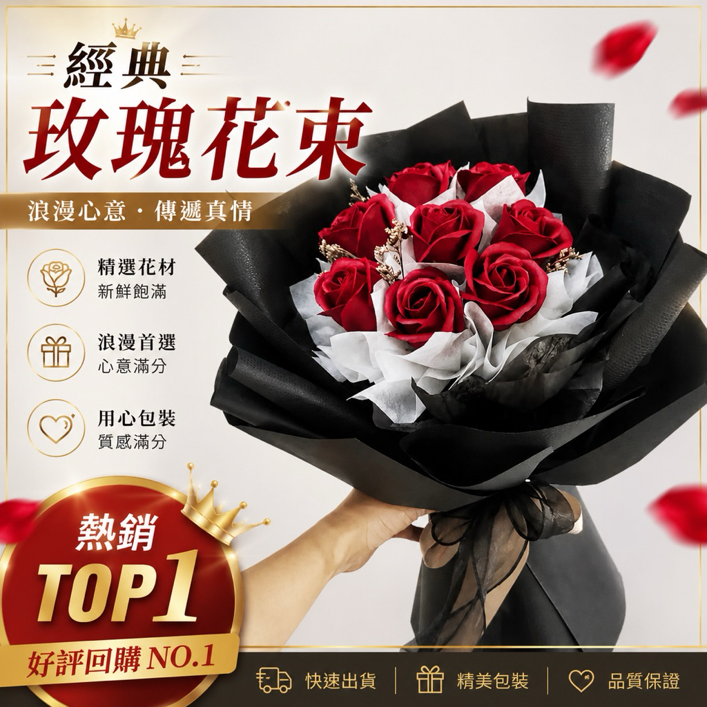 台南現貨~經典玫瑰花束 情人禮物 紅色玫瑰花束 男友黑玫瑰花束 粉玫瑰花束 仿真香皂花 七夕送女友 生日花束