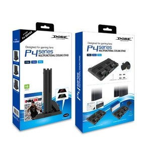 PS4 豪華通用散熱風扇直立底座、PS4 PRO/Slim/PS4三機可用、雙手把座充接觸感應充電、12片光碟收納架