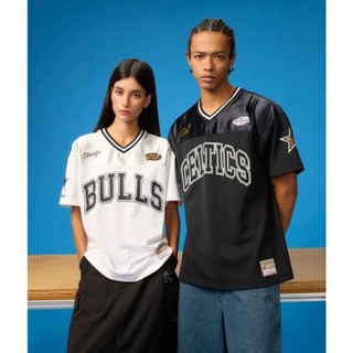 Mitchell & Ness NBA TEE 公牛隊 賽爾提克隊 網眼 緞面 拼接 V領 復古 短T【TE0340】