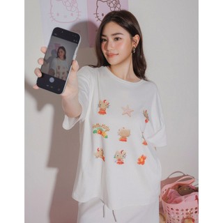 AIR SPACE PLUS 【三麗鷗聯名】烤焦版KITTY九宮格印花短袖寬版TEE(白) 女裝 現貨 大尺碼 中大尺碼