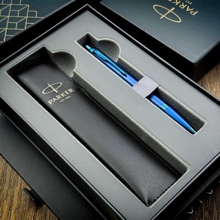 PARKER 派克 IM金屬系列電光藍原子筆 真皮筆套禮盒