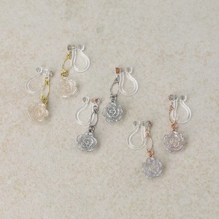 【現貨】耳環 耳夾 玫瑰 優雅花店 晶透 日本飾品 日本製造 OSEWAYA AXNH0560