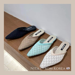 Nita🇰🇷正韓直送尖頭鏤空網包頭拖鞋女透氣平底懶人鞋外穿半拖鞋 2026新款東大門代購韓國代購