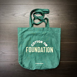 《595_Vintage》Cotton On Foundation｜Foundation Logo 綠色托特包｜F