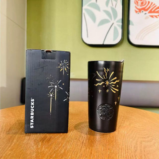 星巴克杯子冬日煙火系列黑色高級簡約絢爛煙花圖案陶瓷馬克杯