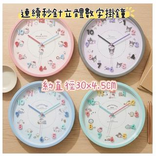 大田倉丨日本進口 正版商品 Sanrio 立體數字靜音掛鐘 酷洛米 大耳狗 Kitty 美樂蒂 靜音時鐘 壁掛鐘