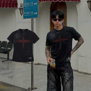 【APPAREL】clean fit Y3K 暗黑十字鏤空修身短袖上衣 顯壯 顯身材