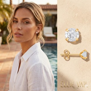 ELLIE VAIL 邁阿密防水珠寶 金色單鑽耳環 4mm明亮切割圓鑽耳環 Ariana Small