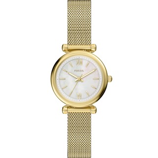 FOSSIL Carlie Mini 簡約大三針珍珠貝米蘭帶女錶-28mm ES5462 開學季禮物