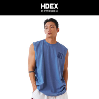 【HDEX】Crack Printed 復古美式風純棉背心 水洗灰藍