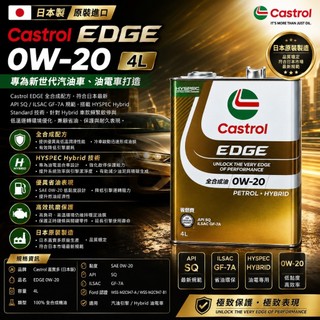 《最新SQ》日本製 嘉實多 0W20 鈦分子 Castrol EDGE 4L 0W-20 鐵罐 汽車機油 節能 輕快