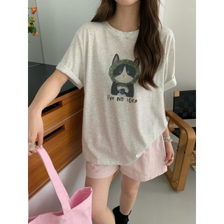 【CHILL】現貨 貓奴們請尖叫！夏日慵懶系雪花棉萌寵短Tee 貓咪短t 短袖t恤 竹節棉 韓系 寬鬆短t 落肩上衣
