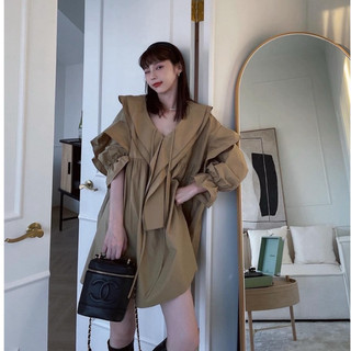 Cocochilli｜立體翻領綁帶澎袖洋裝｜Where Olive Meets Light