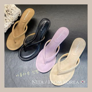Nita 韓國帶回東大門代購/人字夾腳中細跟拖鞋