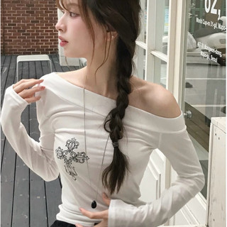peachuu韓國女裝現貨Cloudemotion🇰🇷斜肩十字架露肩長袖上衣