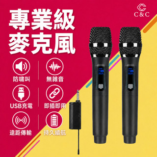 台灣現貨【雙人無線動圈麥克風】一拖二麥克風 遠距傳輸 充電式接收器 6.5mm接頭+2.4G連接 家庭K歌／教學演講用