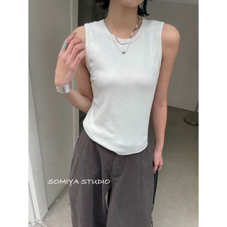 SOMIYA【現貨實拍】高磅羅紋背心 出國 顯瘦挖肩上衣 挺版不透 Clean Fit 遮副乳 歐美極簡