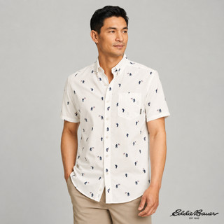【Eddie Bauer】男性 短袖純棉印花襯衫-米白 11601715