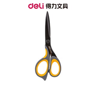 【Deli得力】剪刀/全長175mm/E6027｜不沾膠刀刃 不鏽鋼材質 軟質握柄 裁紙 拆信 開箱 美勞手作 辦公用