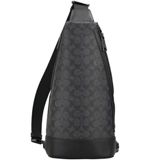 【COACH】Dominic黑灰PVC滿版LOGO胸包斜/後背包