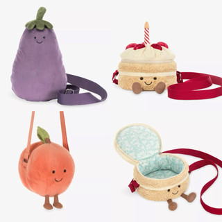 🔸英國代購｜開發票🔸Jellycat 造型斜背包 包包 側背 bag 生日蛋糕 茄子 桃子 可頌 熊熊 吐司 愛心