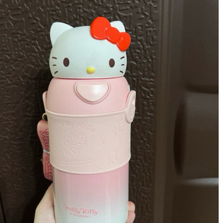 Hello Kitty 立體頭蓋漸層保溫瓶（附杯套背帶）