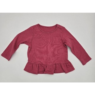 UNIQLO BABY 女童90cm 純棉長袖上衣 荷葉下擺 玫紅色 肩釦款 二手童裝