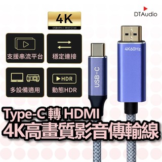 4K影音傳輸線｜Type-C轉HDMI 手機轉接電視螢幕 投影機 三星、蘋果適用HDMI線介面設備 隨插即用 聆翔優選店
