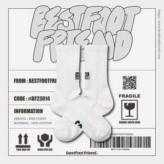 BEST FOOT FRIEND BF23014-WH BAR CODE 條形碼 BFF 中筒襪 / 小腿襪 (白色)