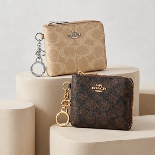ABOUT。Coach 滿版緹花LOGO 零錢包 防刮皮革 鑰匙圈 L型拉鍊零錢袋 卡包