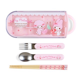 Sanrio 三麗鷗 日本製 滑蓋式環保餐具組 餐具三件組 美樂蒂 櫻桃 015725