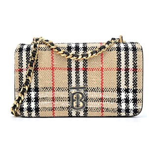 BURBERRY Lola TB LOGO 經典格紋毛料小號鏈帶肩背/斜背包(卡其)｜100%原廠真品｜JS Maxx官