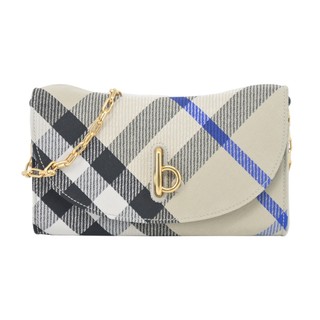 BURBERRY Rocking Horse 新款格紋帆布鏈帶翻蓋斜背包(地衣色)｜100%原廠真品｜JS Maxx官方