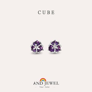 [安珠] 紫水晶 紫色 圓形 3mm 耳環 和諧系列 Cube 寶石銀飾 AND JEWEL