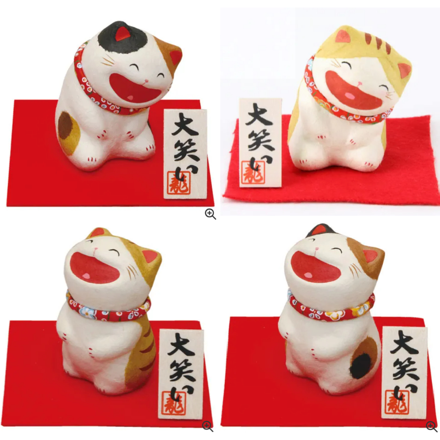 ☆小比愛日本☆ 預購 日本製 大笑貓 大笑 和紙 附貓座 開運 招福 貓 貓咪 禮物 招財貓 開店裝飾 吉祥物 三毛貓